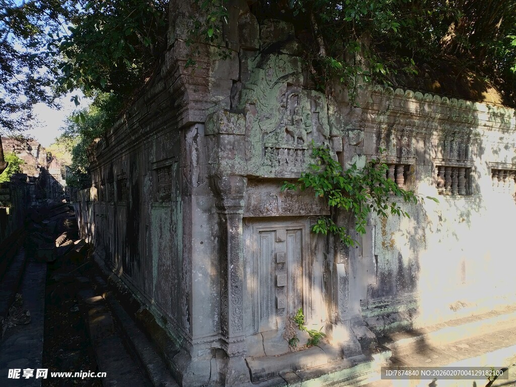 古老石墙与攀附绿植