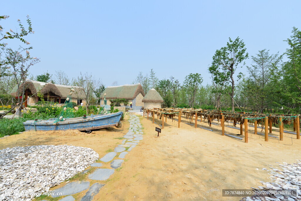 乡村木栈道旁的宁静景致