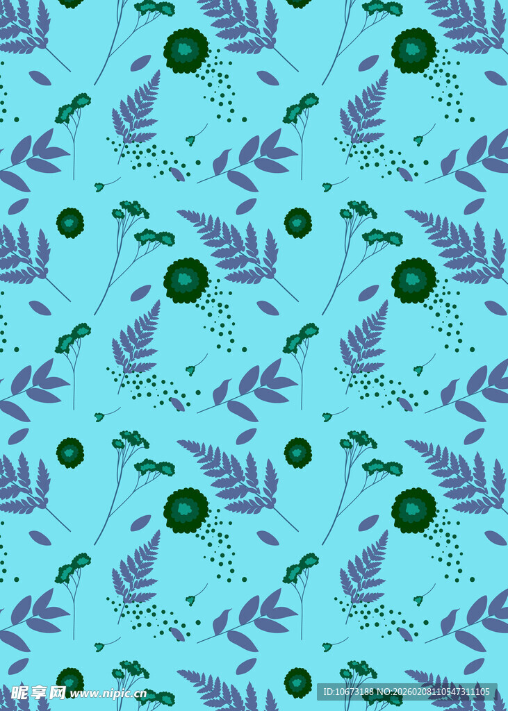 蓝底绿叶植物图案纹理