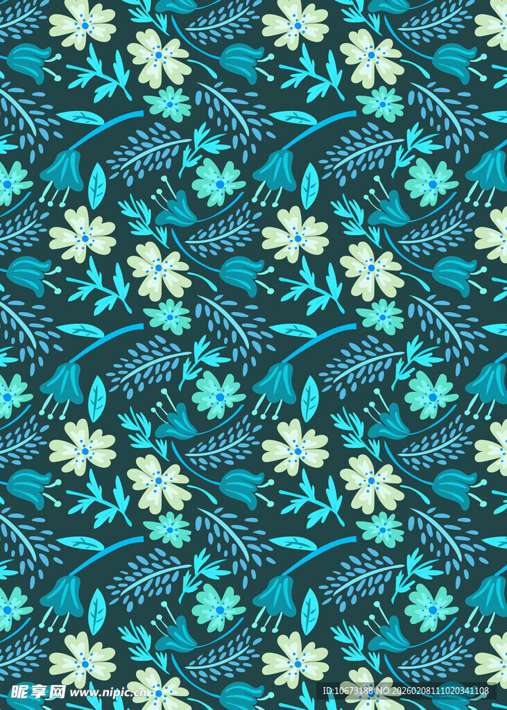 蓝底花卉图案布料纹理