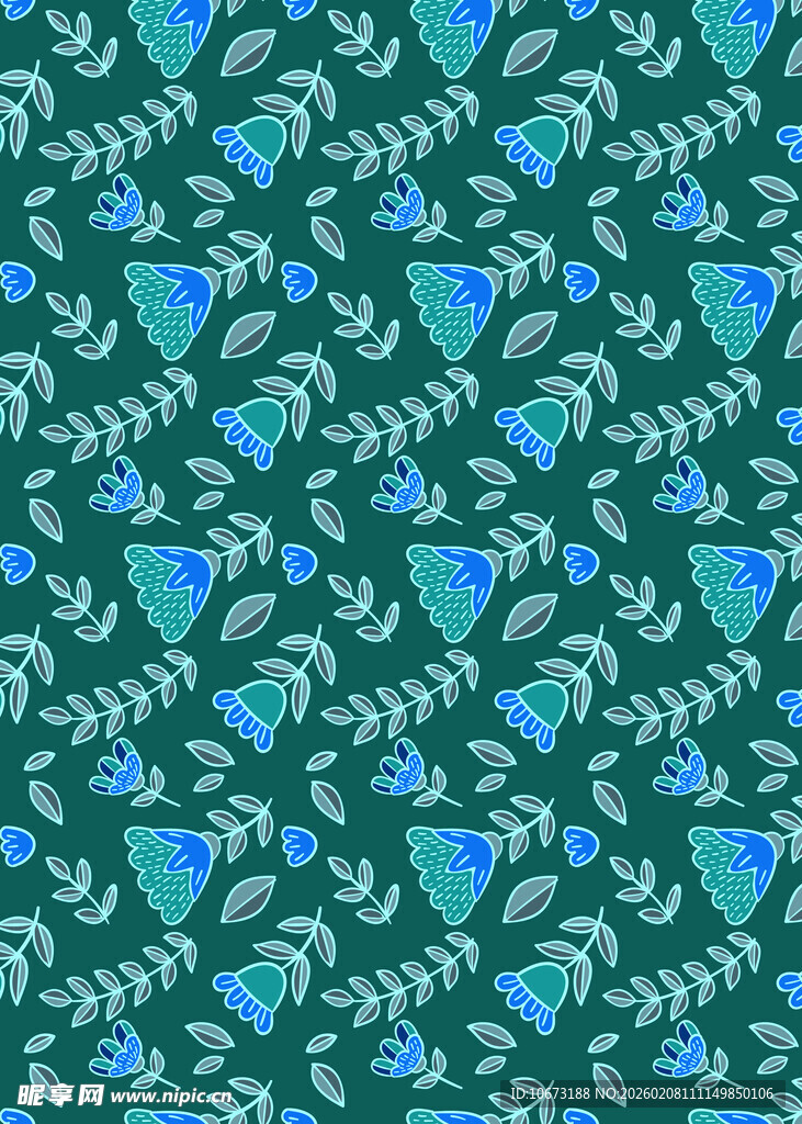 蓝绿心形花卉图案背景