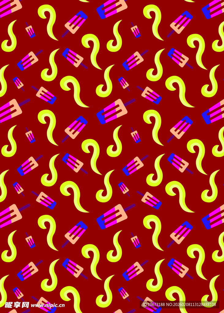 红色背景多彩图案装饰