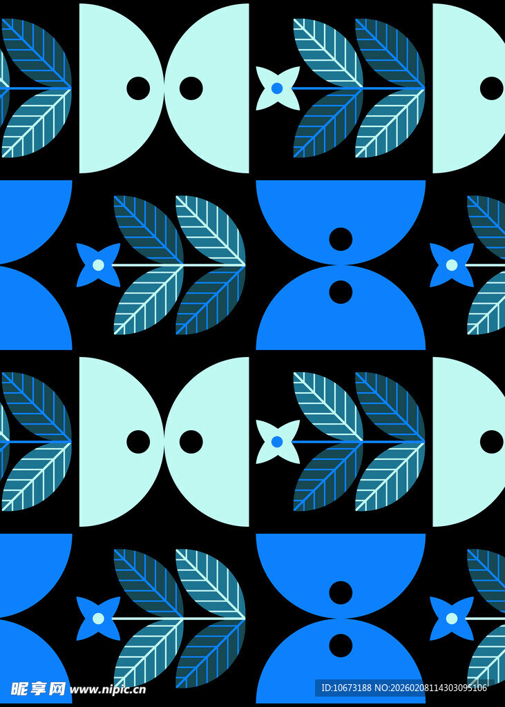 蓝黑几何植物图案设计