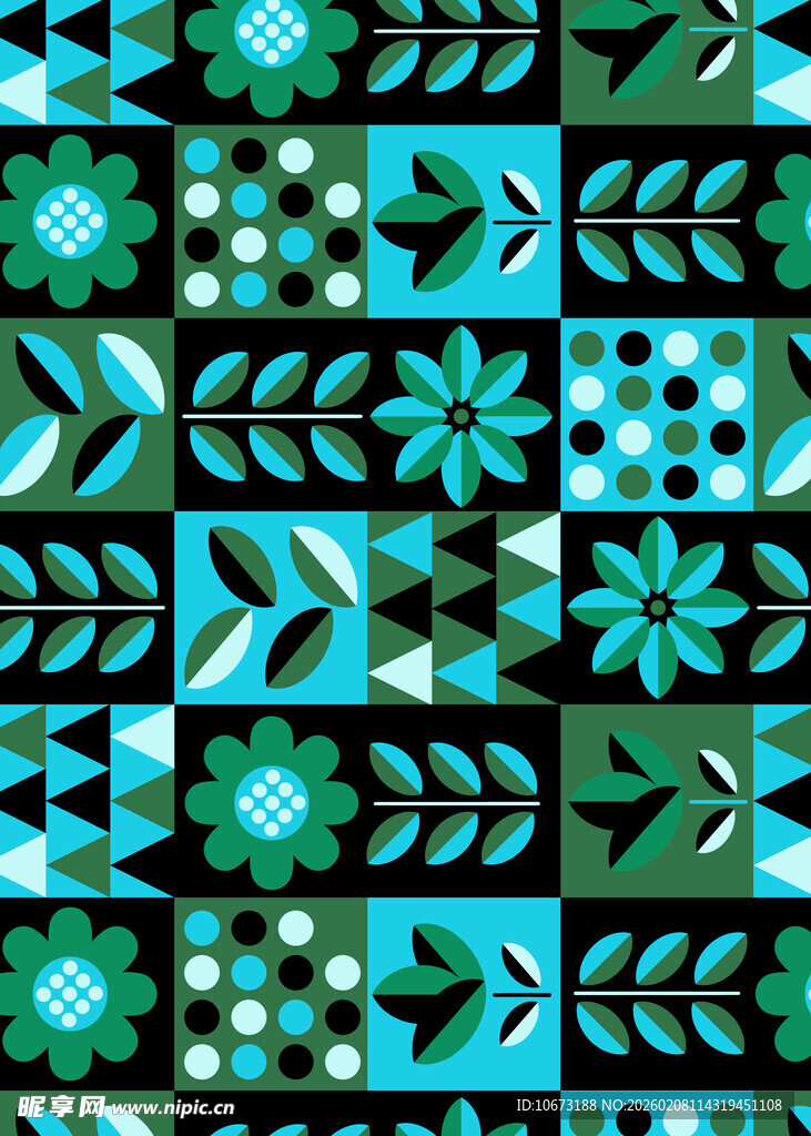 几何图案拼接的多彩装饰图