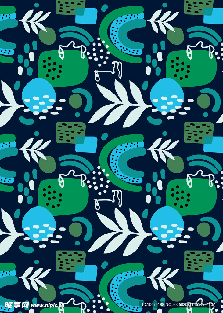 蓝绿几何植物图案纹理