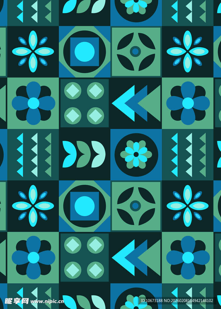 蓝绿几何图案无缝背景