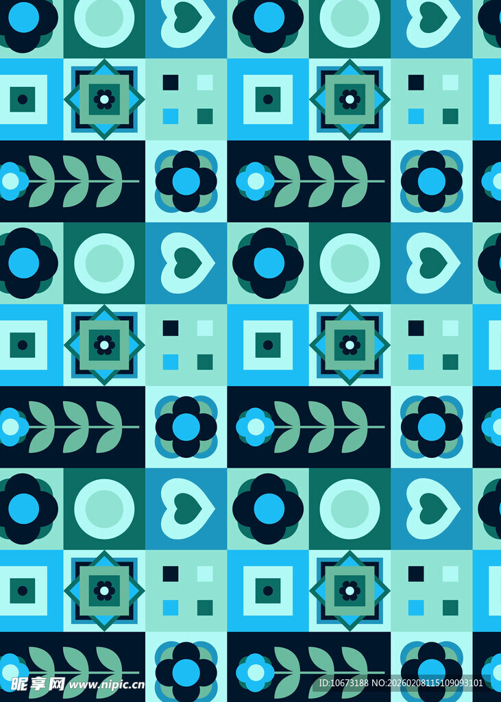 蓝绿色几何图案无缝背景