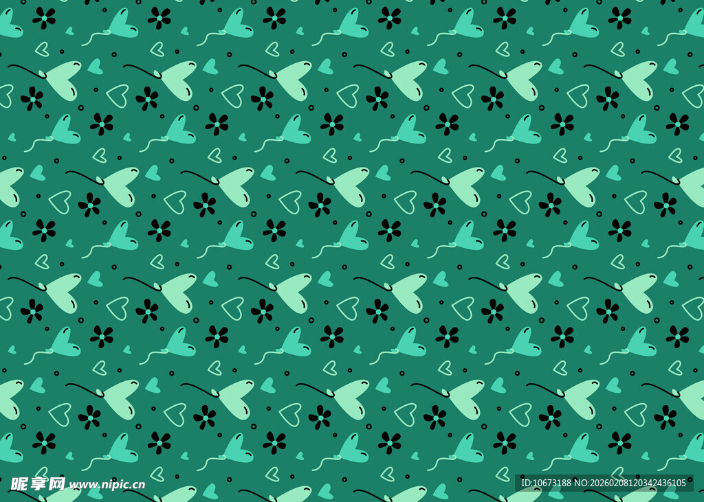 绿色花卉图案无缝背景图