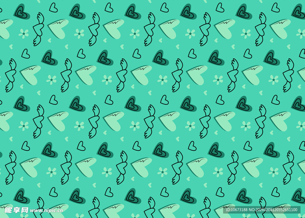 清新绿底心形图案背景