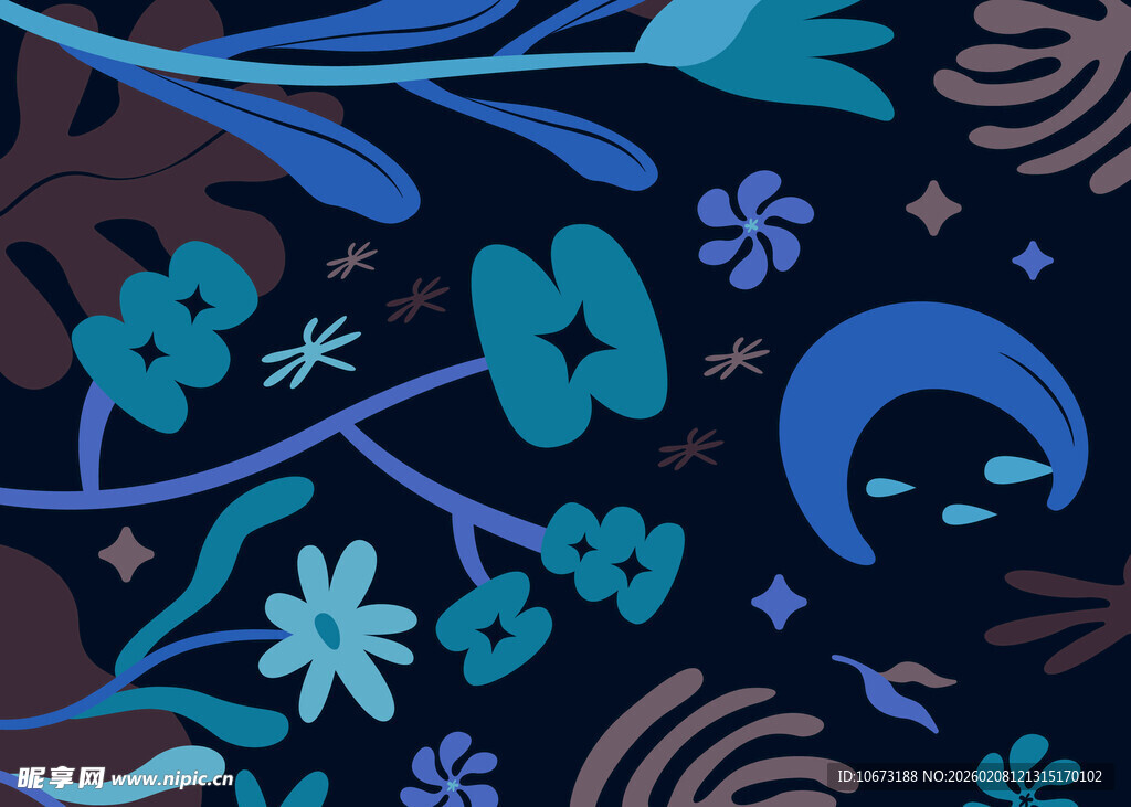 梦幻花卉与月亮图案背景