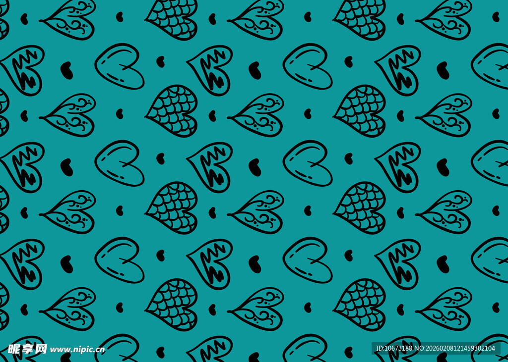 蓝底手绘爱心叶子图案