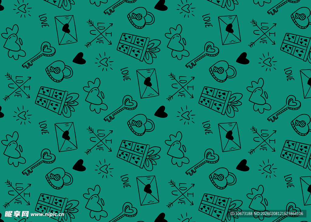 绿色底黑色卡通图案背景