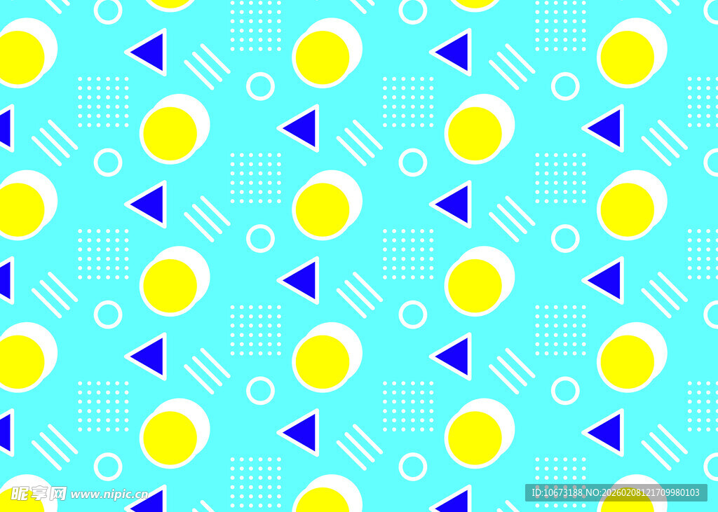蓝底黄圆紫三角几何图案