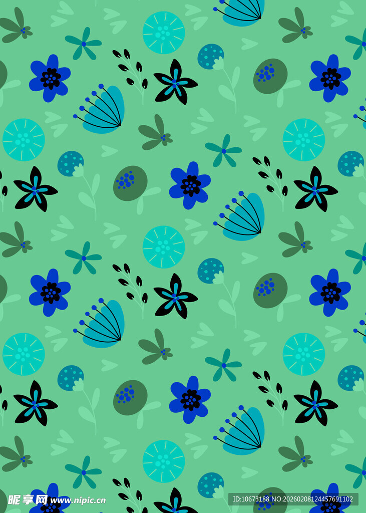 清新蓝绿花卉图案背景