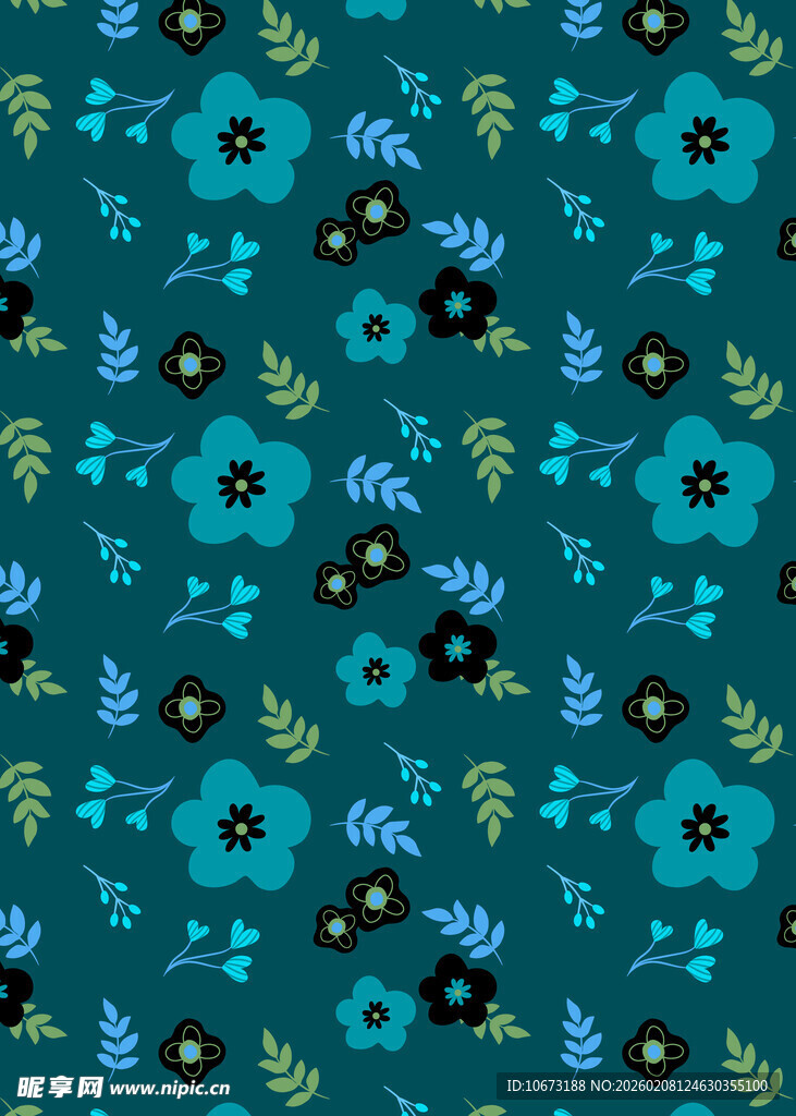 蓝底花卉图案纹理背景