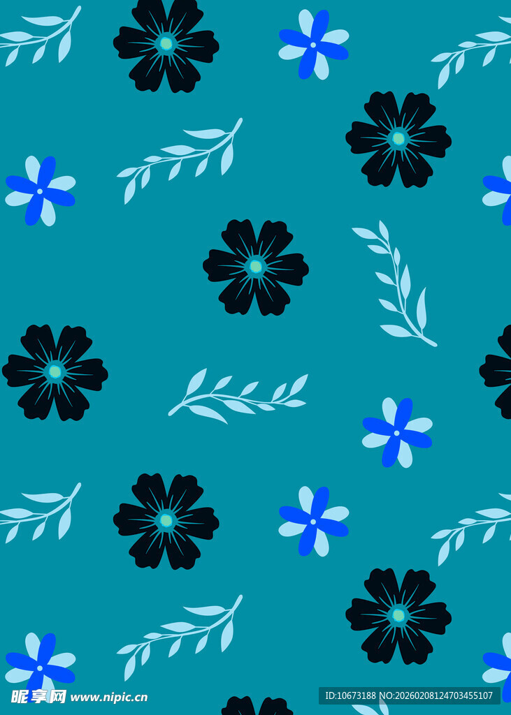 蓝底花卉图案纹理设计