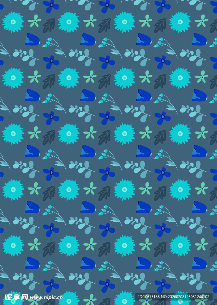 蓝绿色调花卉图案背景