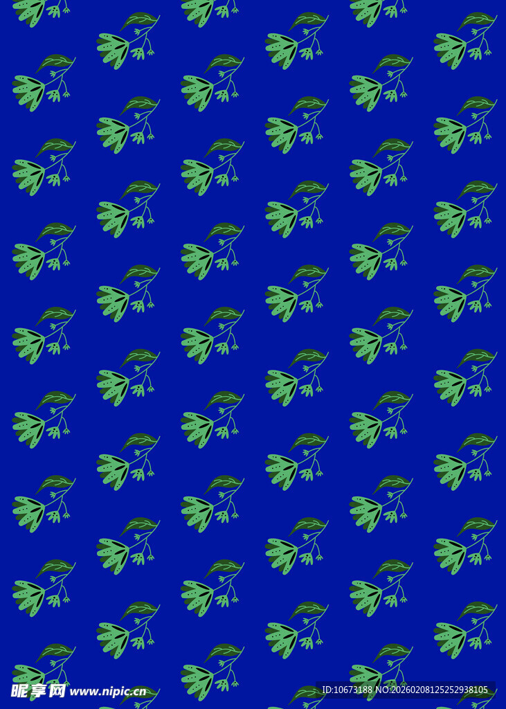 蓝色底绿叶花纹图案