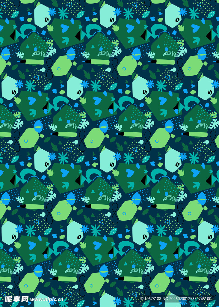 清新蓝绿卡通图案纹理