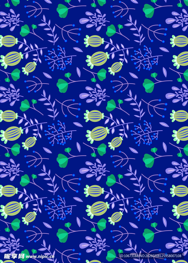 蓝底绿叶花卉图案设计