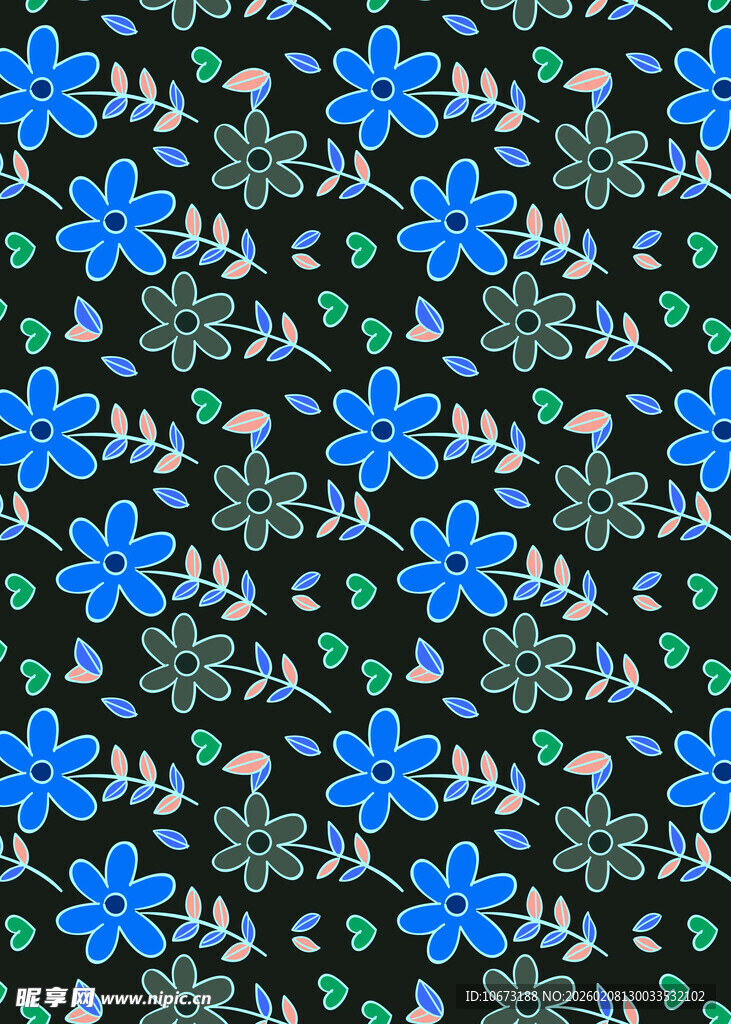 蓝色花卉图案背景纹理