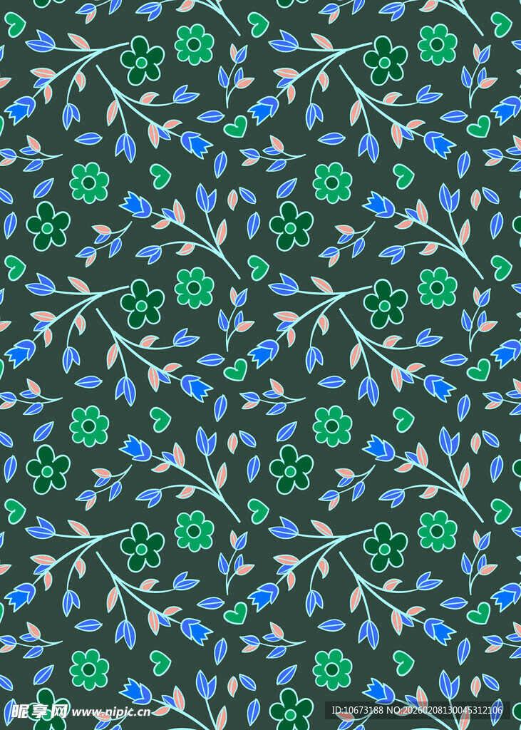 蓝绿花卉植物图案背景