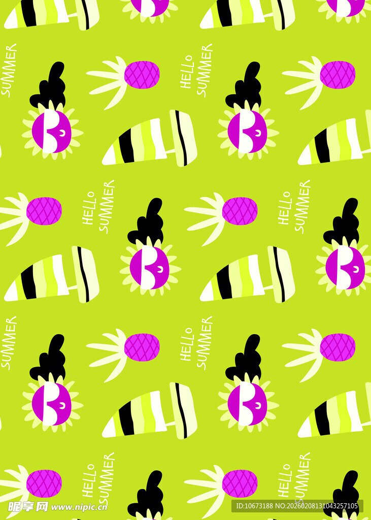 绿色底多彩图案无缝背景