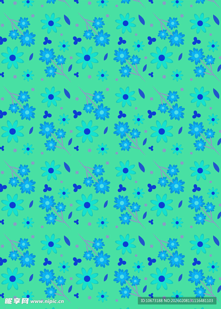 蓝花绿底清新图案背景