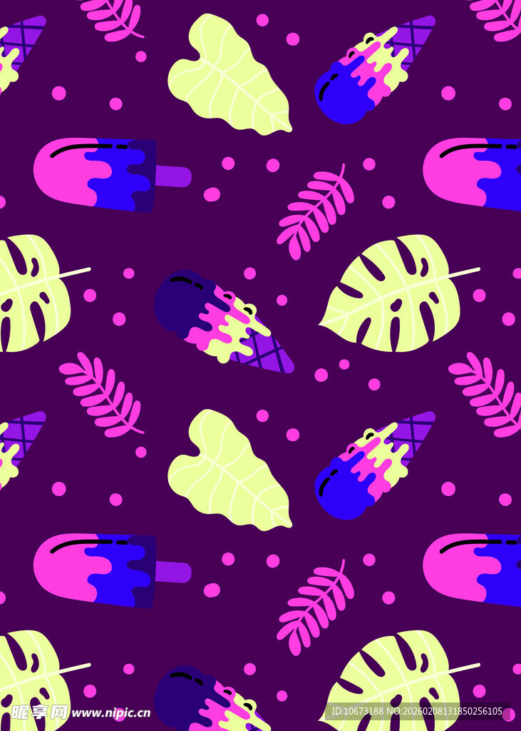 热带植物图案的多彩背景