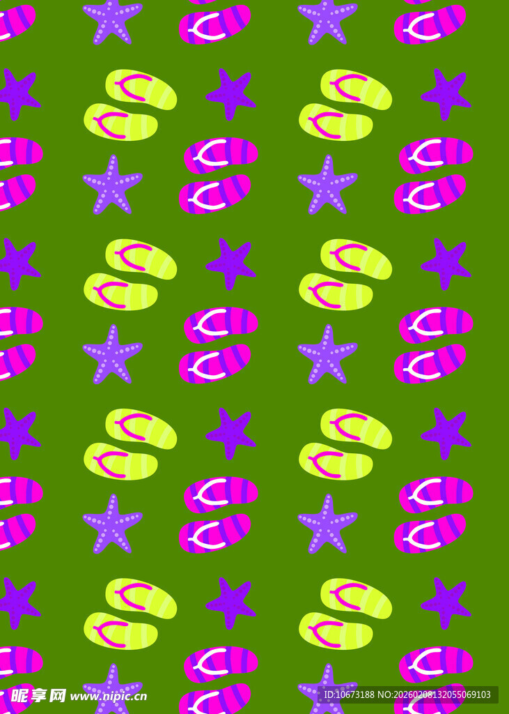 绿色背景的拖鞋海星图案