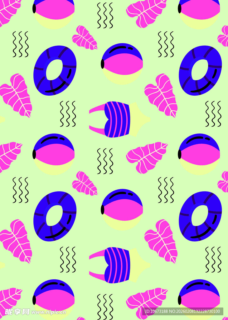 多彩夏日海滩元素图案