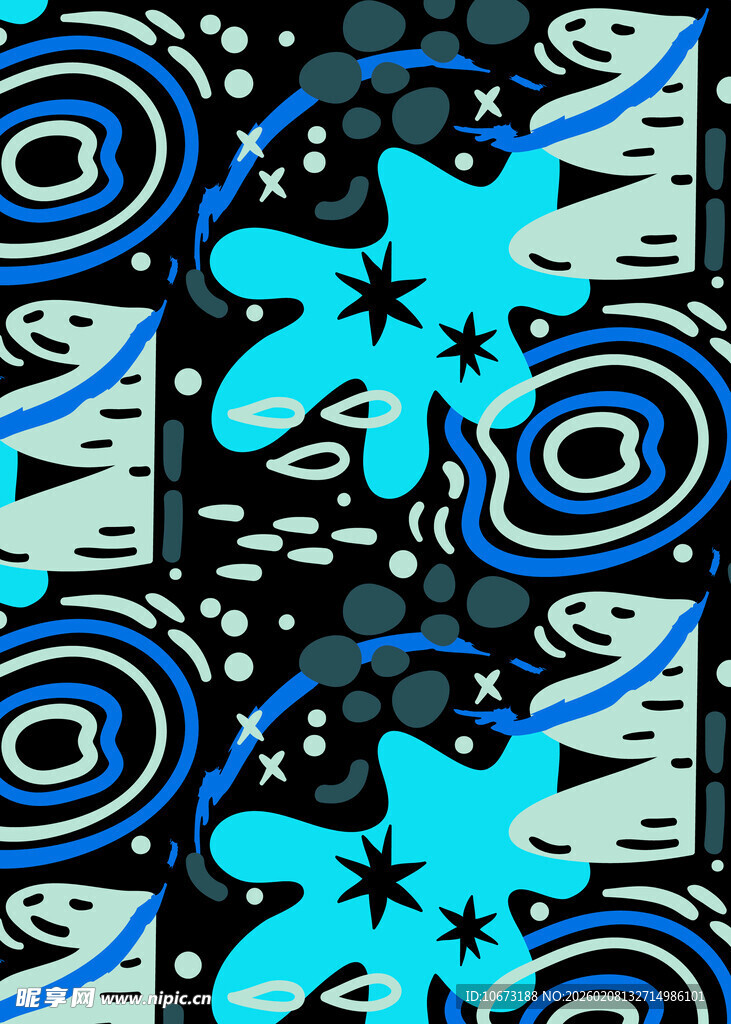 蓝黑几何花朵图案设计