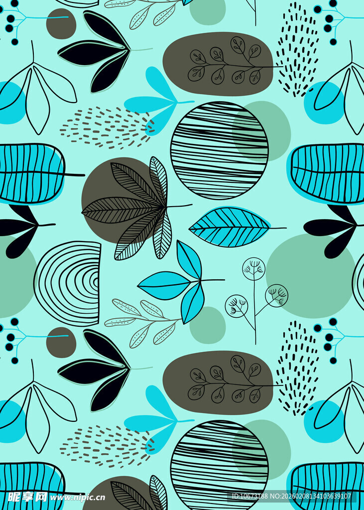 清新手绘风植物图案背景