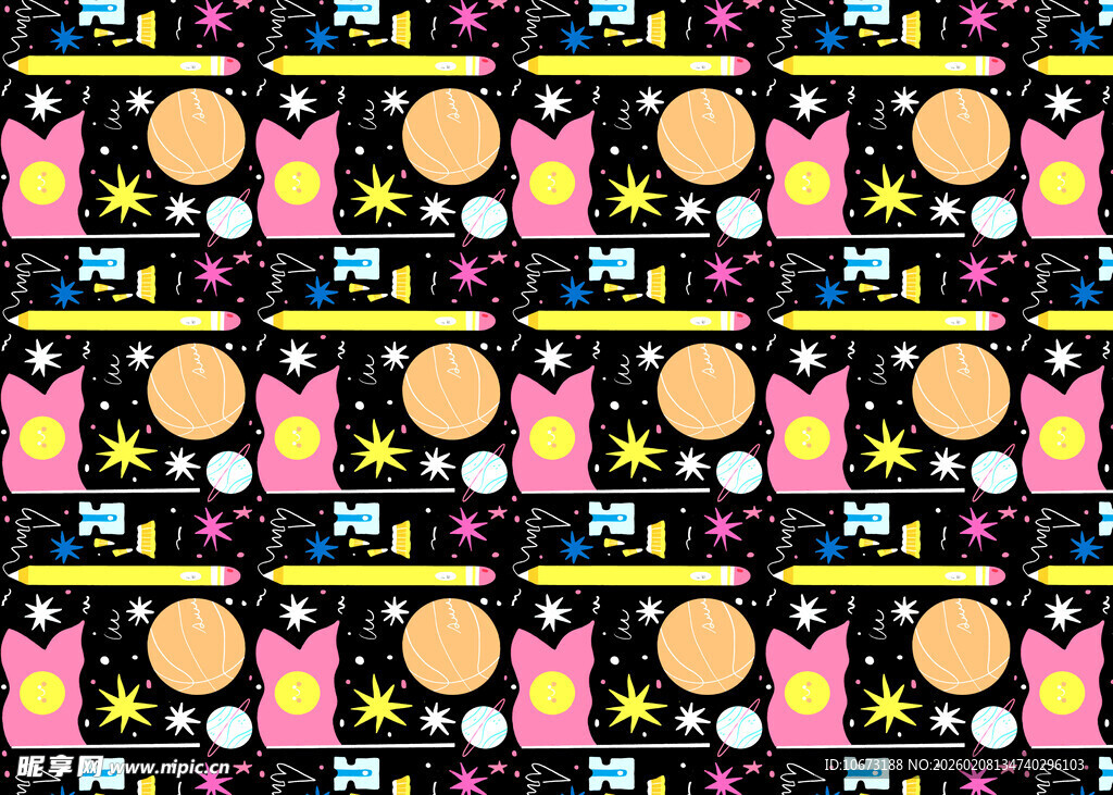 卡通皇冠星星图案无缝背景