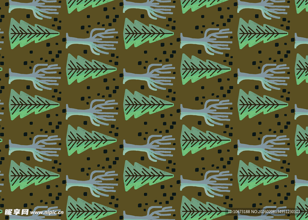 几何绿植图案背景纹理