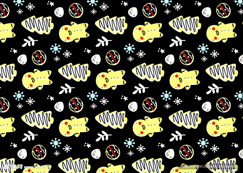 黑色底可爱卡通图案背景