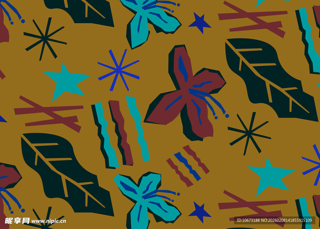 复古风植物几何图案背景