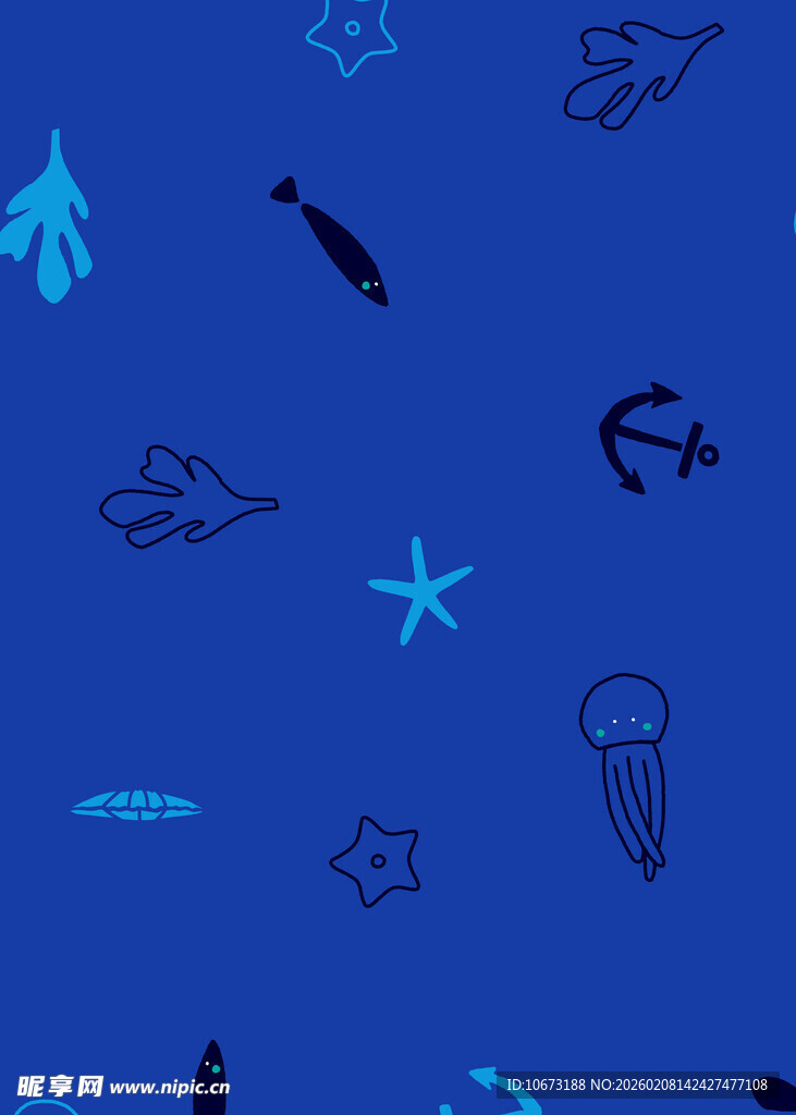 海洋生物蓝色无缝图案