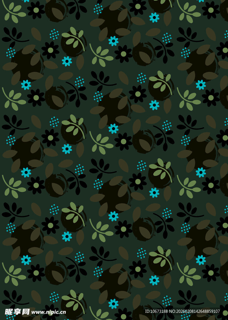 深绿底蓝花植物图案纹理