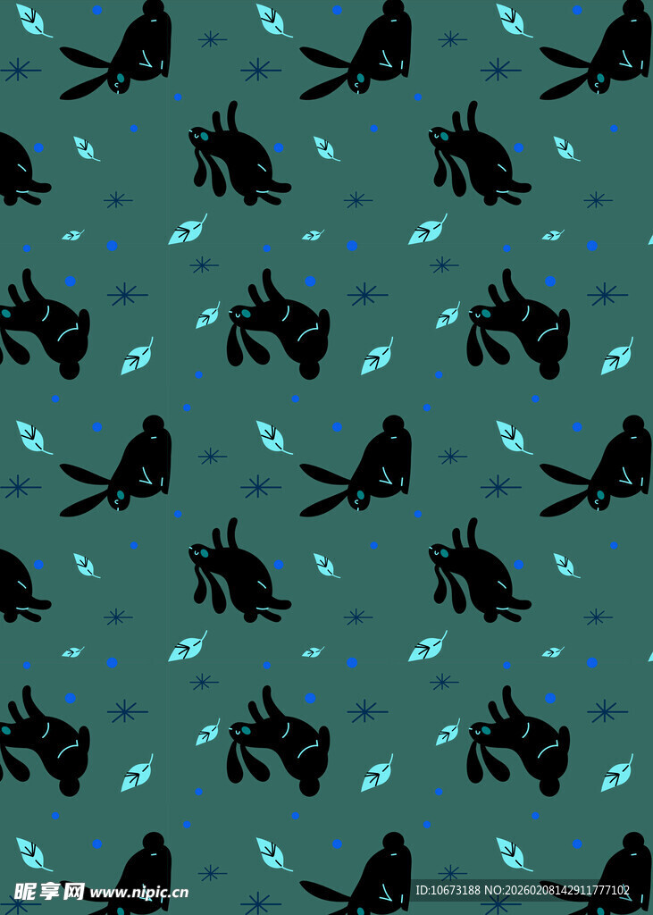 黑猫与荧光元素无缝图案