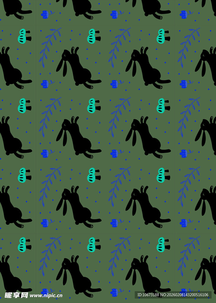 黑猫绿底图案纹理设计