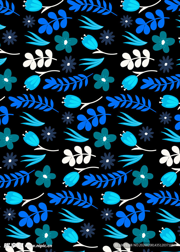 蓝黑花卉植物图案背景