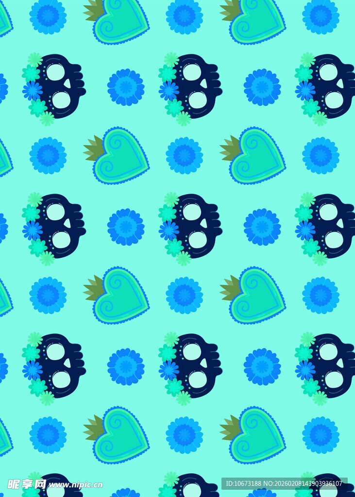 清新蓝绿卡通图案背景