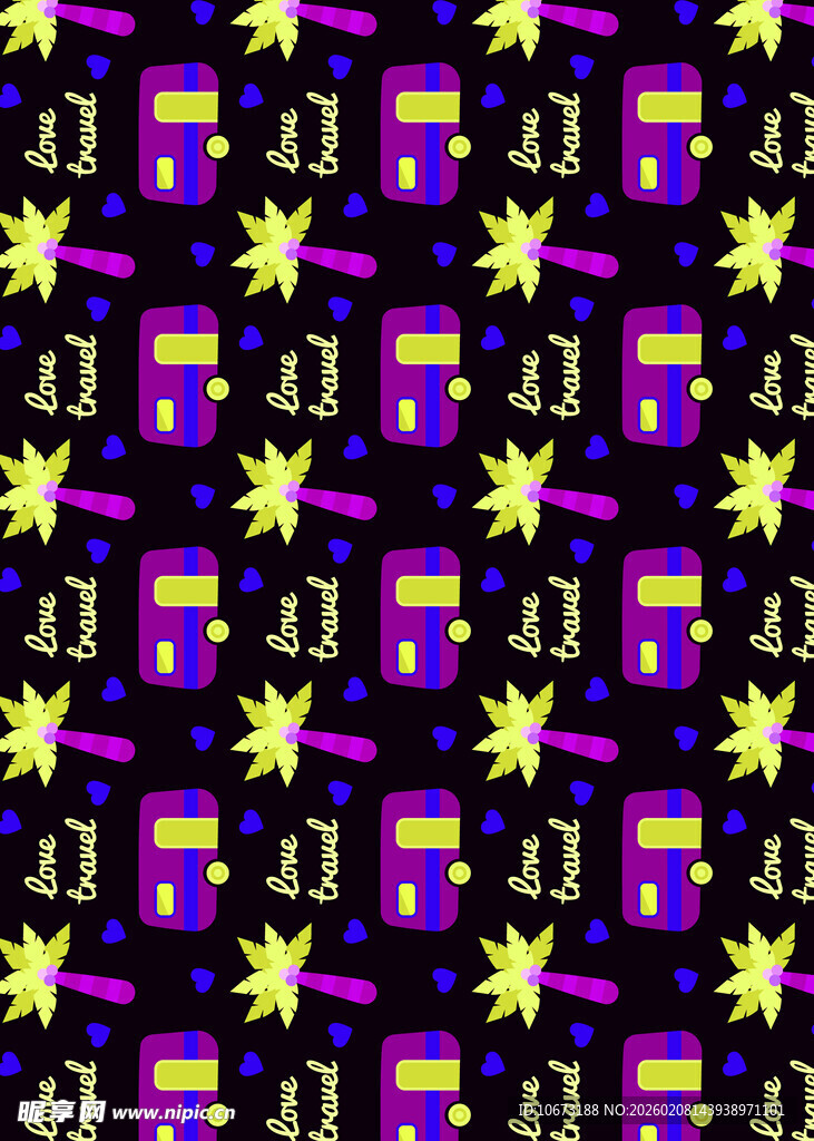 紫色背景星星音符图案