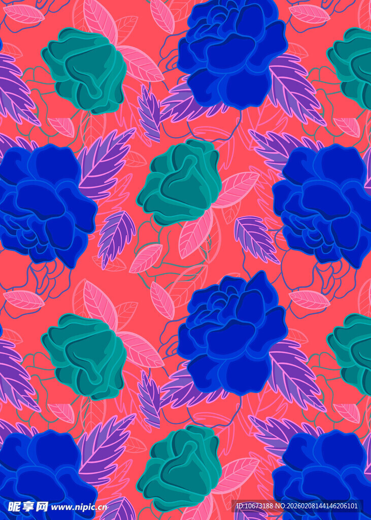 多彩花卉图案纹理背景