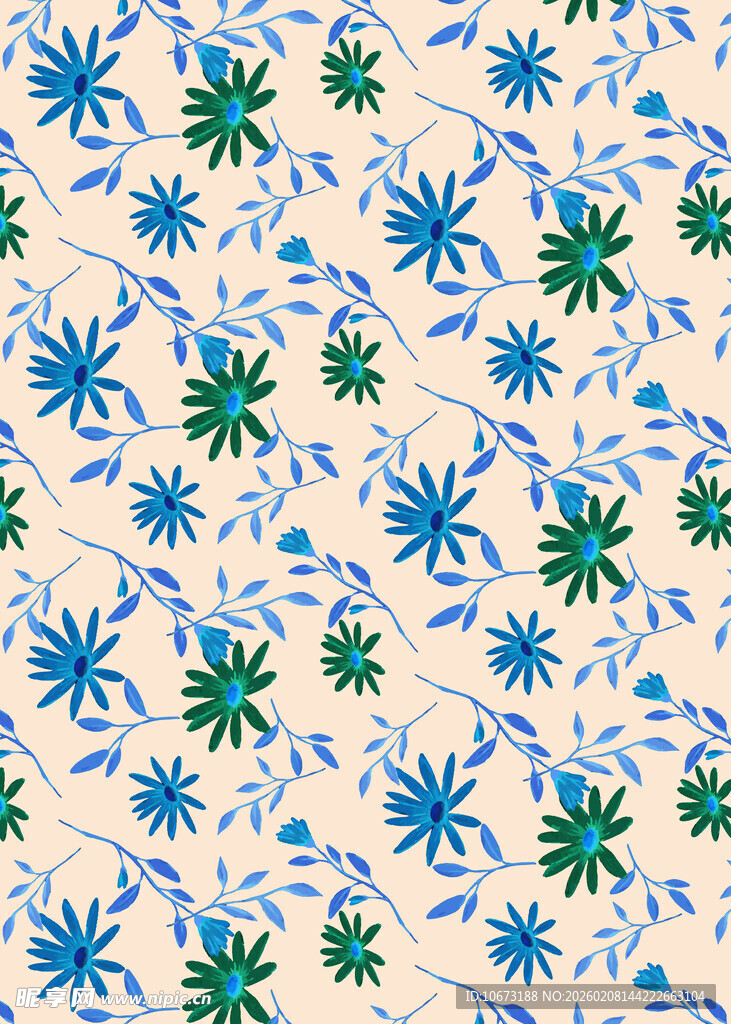 蓝绿花朵图案背景