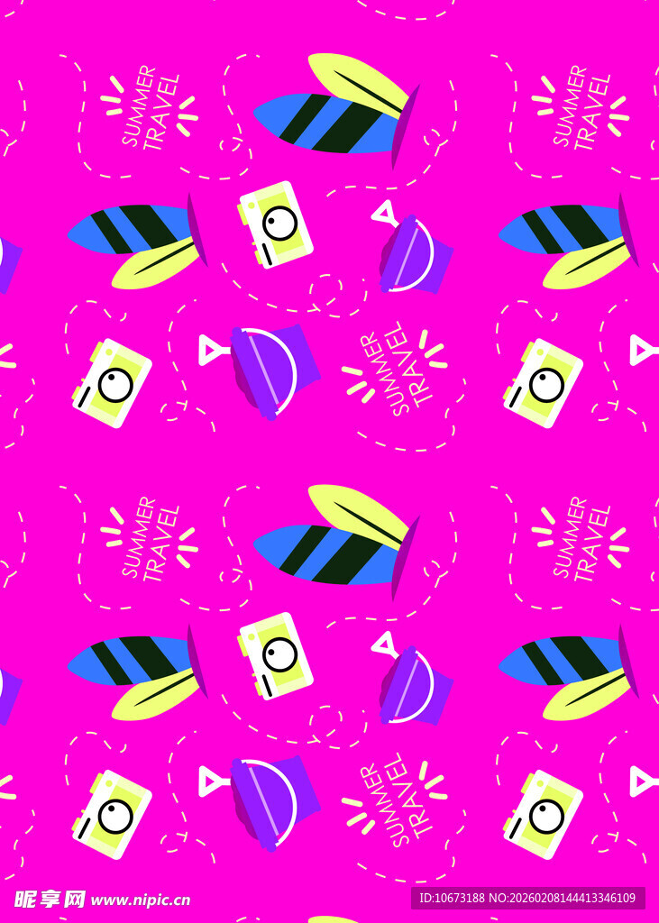 粉色背景多彩卡通元素图案