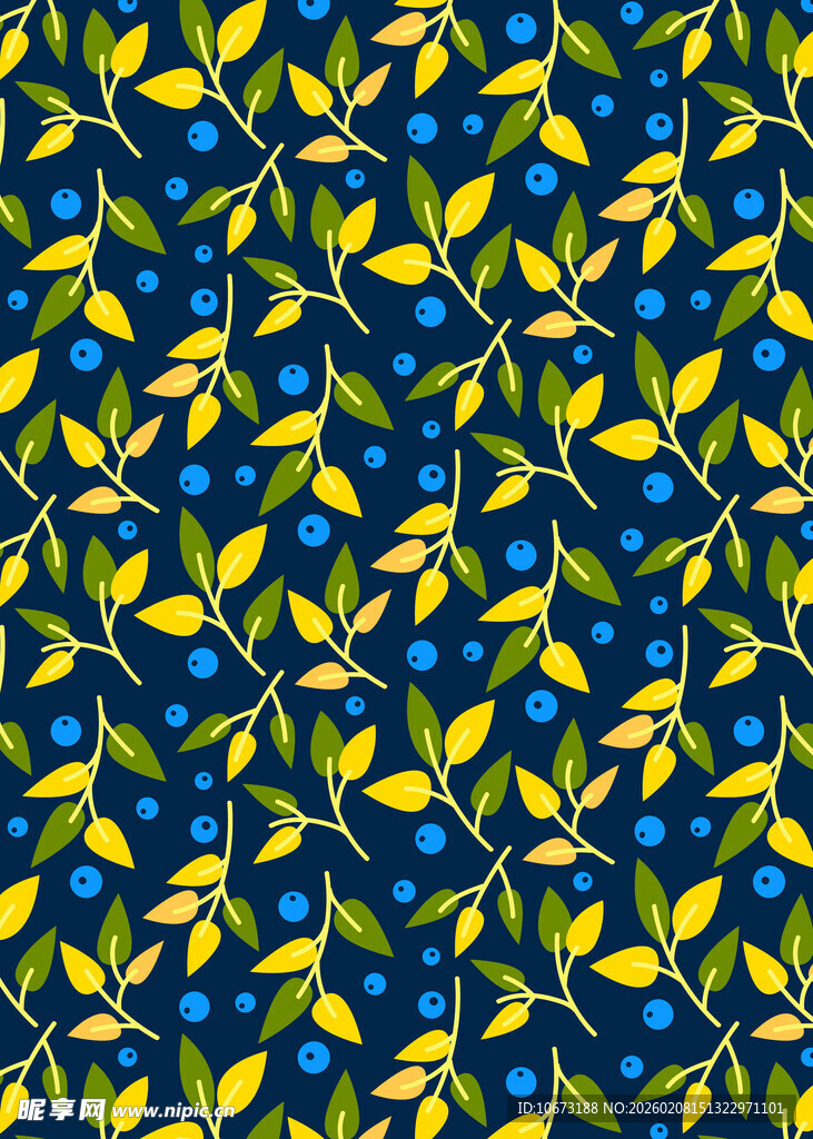 蓝底黄绿叶图案纹理