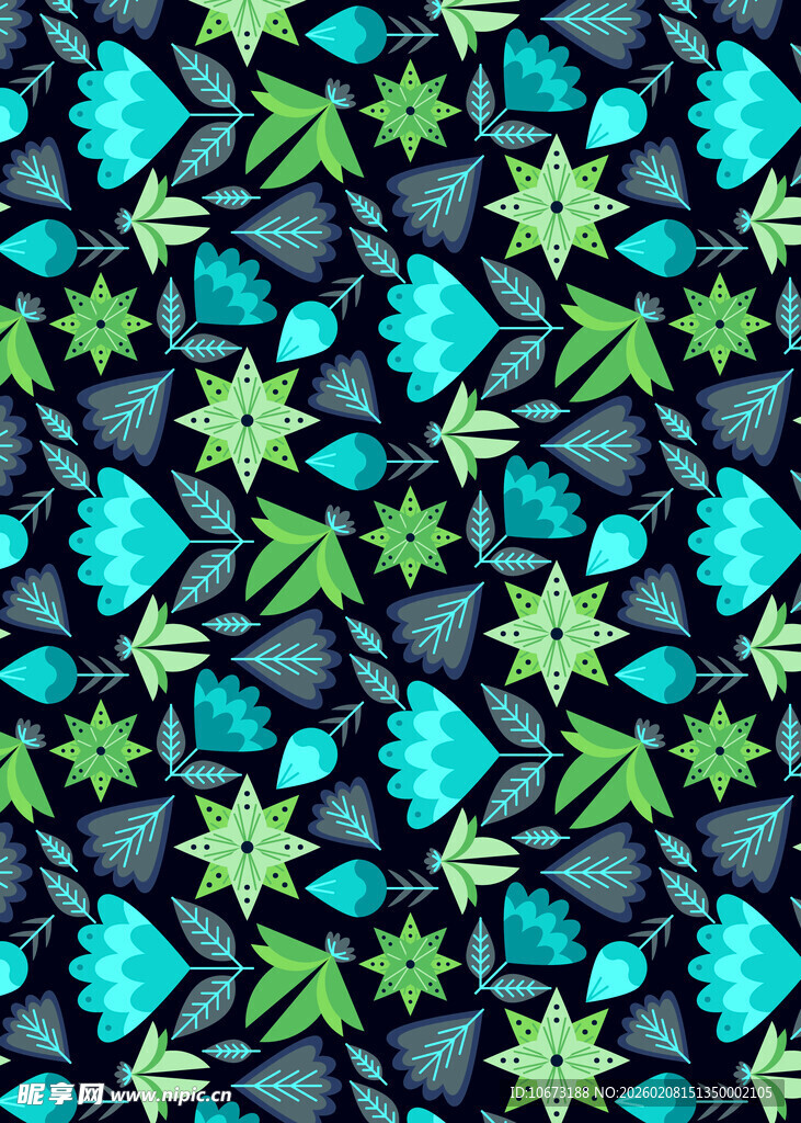 蓝绿植物图案无缝背景
