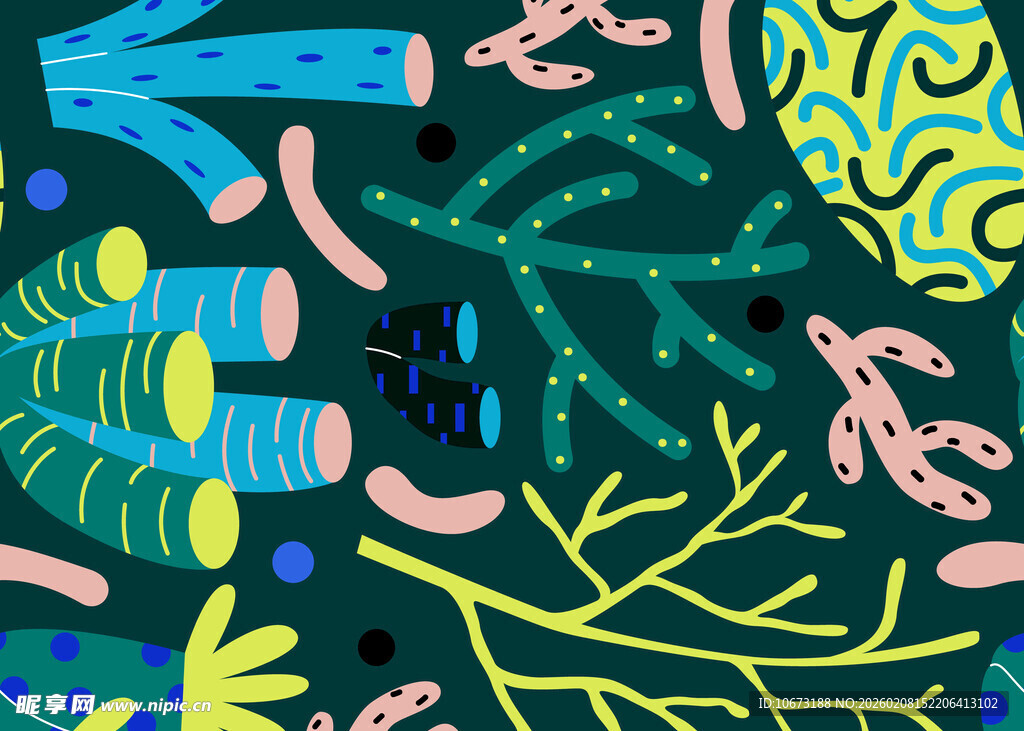 多彩海洋生物手绘图案